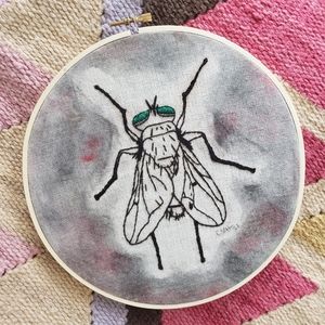 Large Embroidery / Fly Art Watercolor Wall Art
